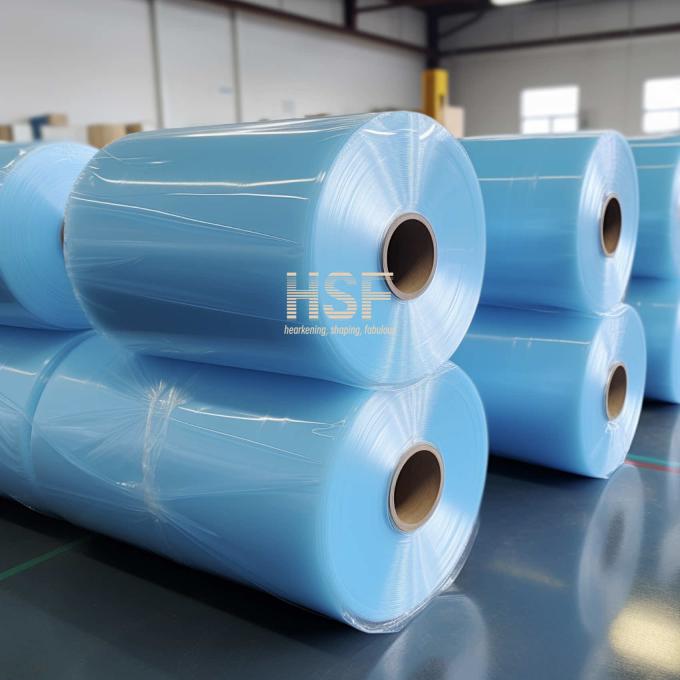 80Î¼m Blue Oriented Polyethylene Film product sample showing material texture and color