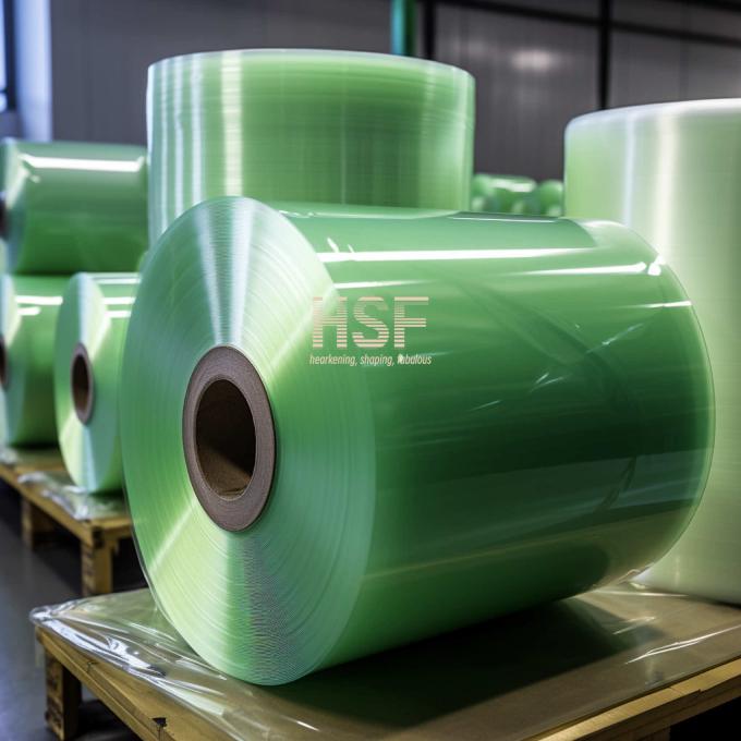 70Î¼m Translucent Green MOPP Film sample showing material texture and color